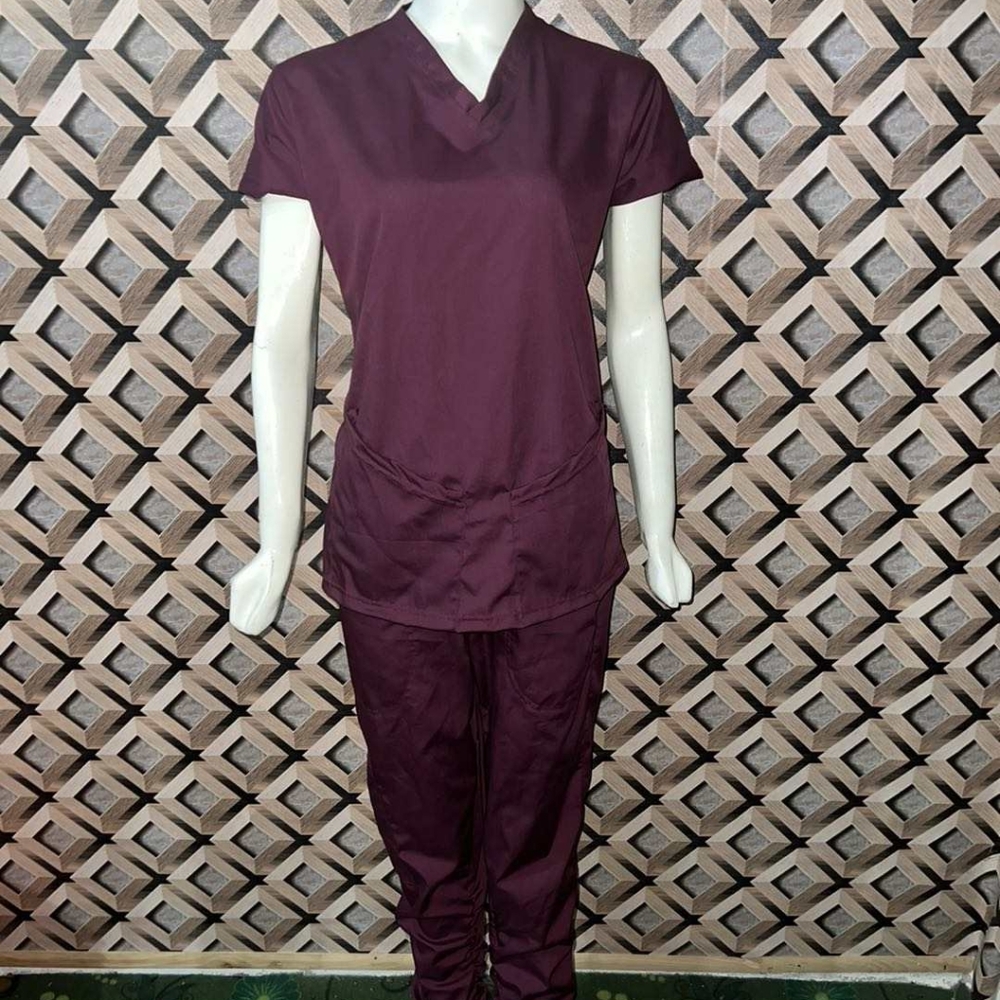 Fashion Unisex V-Neck, Deep Pockets. Medical Scrub Uniform Set. Burgandy. Medium